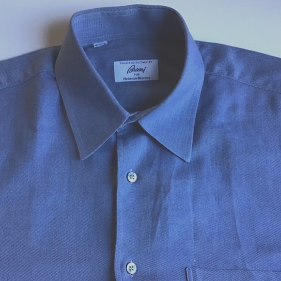 BRIONI solid steel blue textured cotton shirt Sz L made in Italy 🇮🇹 - Picture 2 of 7